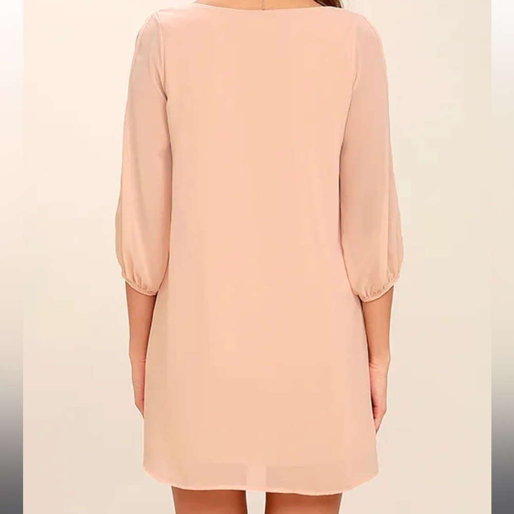 Lulus Shifting Dears blush pink Long sleeve dress,V Neck, size Large - Picture 8 of 12